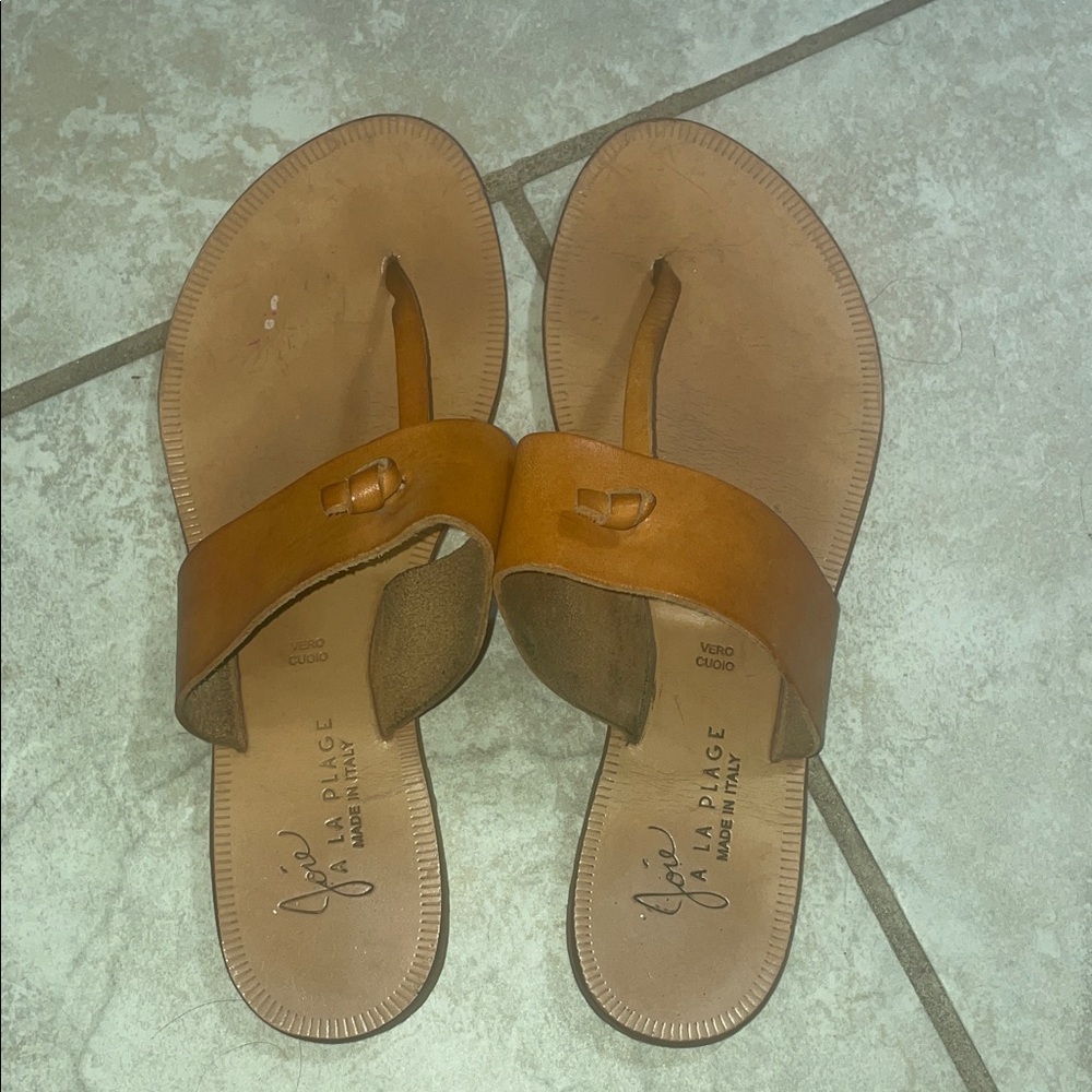 Joie Brown Leather Toe-Post Slide Sandals - Picture 2 of 8